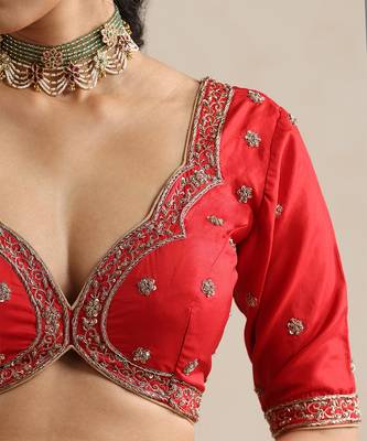 Red embroidered silk blouse 2