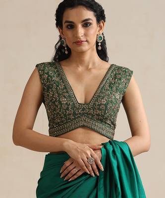 Emerald green embroidered silk blouse 1