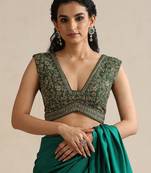 Emerald green embroidered silk blouse