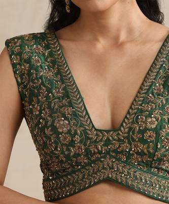 Emerald green embroidered silk blouse 2