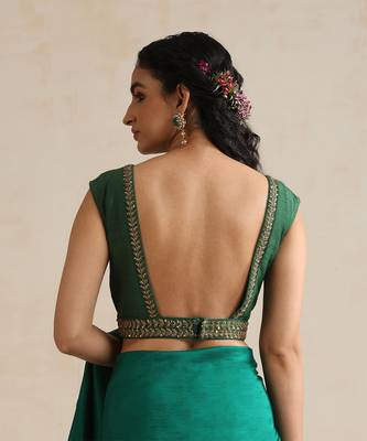 Emerald green embroidered silk blouse 3