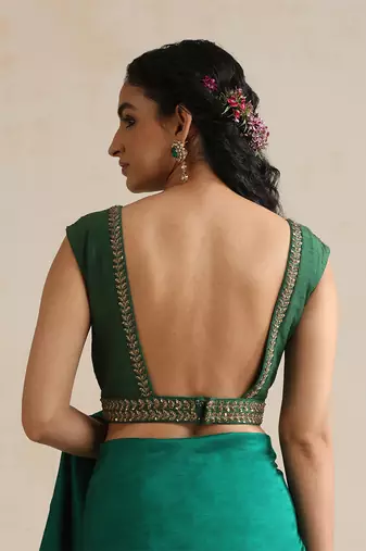 Emerald green embroidered silk blouse