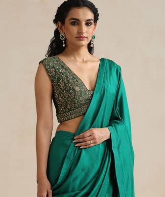 Emerald green embroidered silk blouse 4