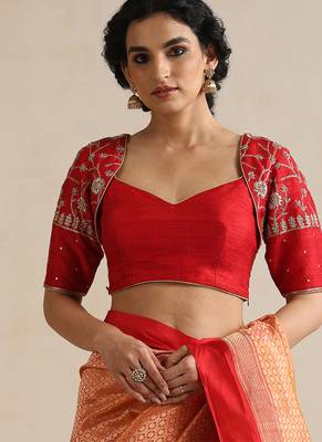 Red embroidered silk blouse 1