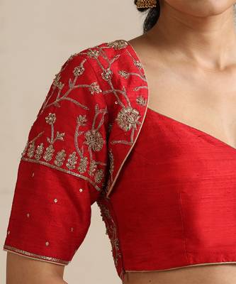 Red embroidered silk blouse 2