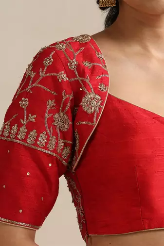 Red embroidered silk blouse
