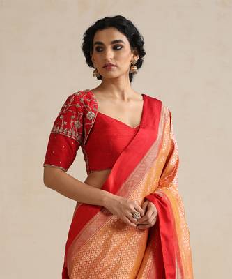 Red embroidered silk blouse 4