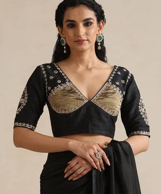 Black embroidered silk and tissue blouse 1
