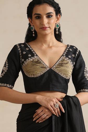 Black embroidered silk and tissue blouse