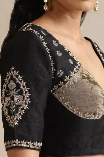 Black embroidered silk and tissue blouse