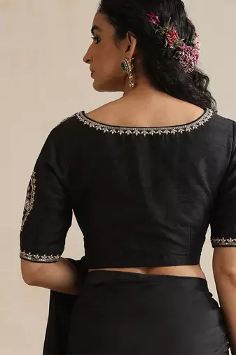 Black embroidered silk and tissue blouse