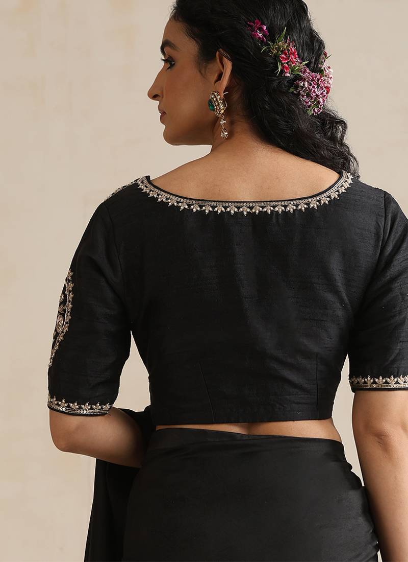 Black embroidered silk and tissue blouse
