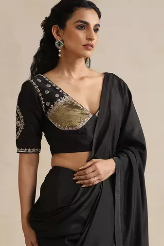 Black embroidered silk and tissue blouse