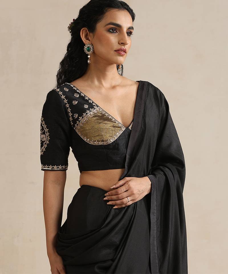 Black embroidered silk and tissue blouse