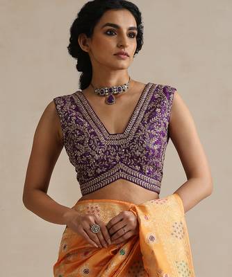 Purple embroidered raw silk blouse 1