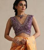 Purple embroidered raw silk blouse