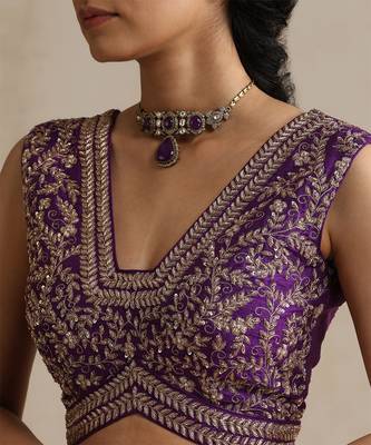 Purple embroidered raw silk blouse 2