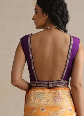 Purple embroidered raw silk blouse 3