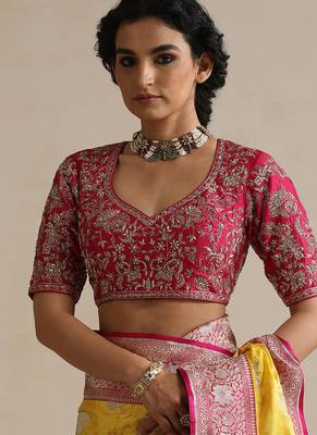 Hot pink embroidered chinia silk blouse 1