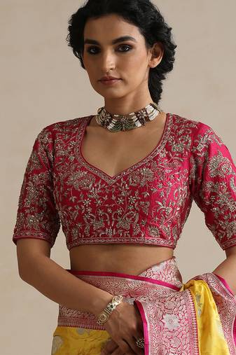Hot pink embroidered chinia silk blouse