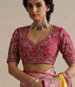 Hot pink embroidered chinia silk blouse