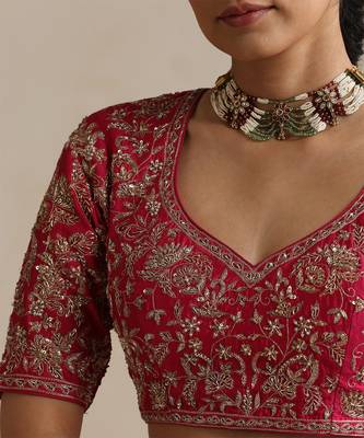 Hot pink embroidered chinia silk blouse 2