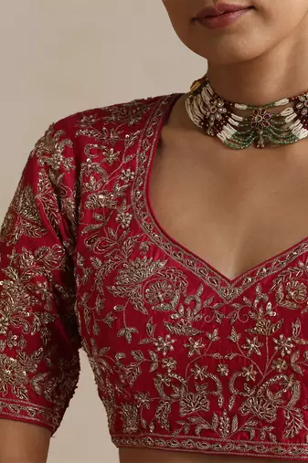 Hot pink embroidered chinia silk blouse