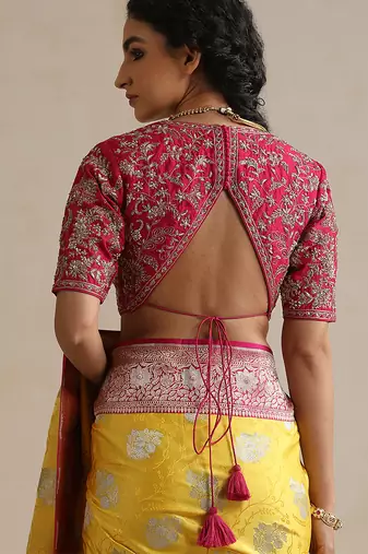 Hot pink embroidered chinia silk blouse