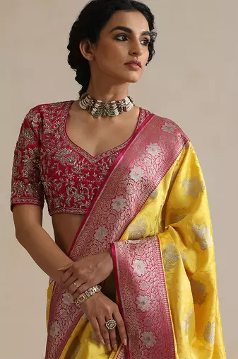 Hot pink embroidered chinia silk blouse