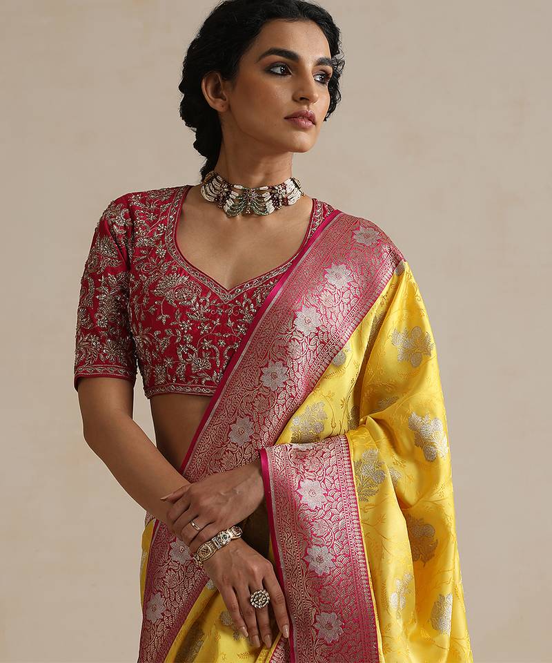 Hot pink embroidered chinia silk blouse