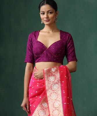 Purple embroidered silk blouse 1