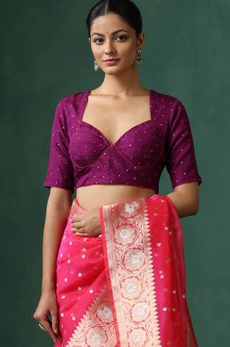 Purple embroidered silk blouse