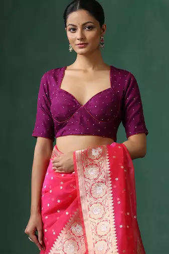Purple embroidered silk blouse