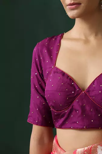 Purple embroidered silk blouse