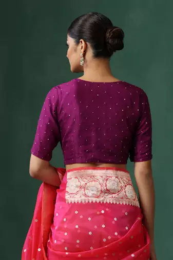 Purple embroidered silk blouse