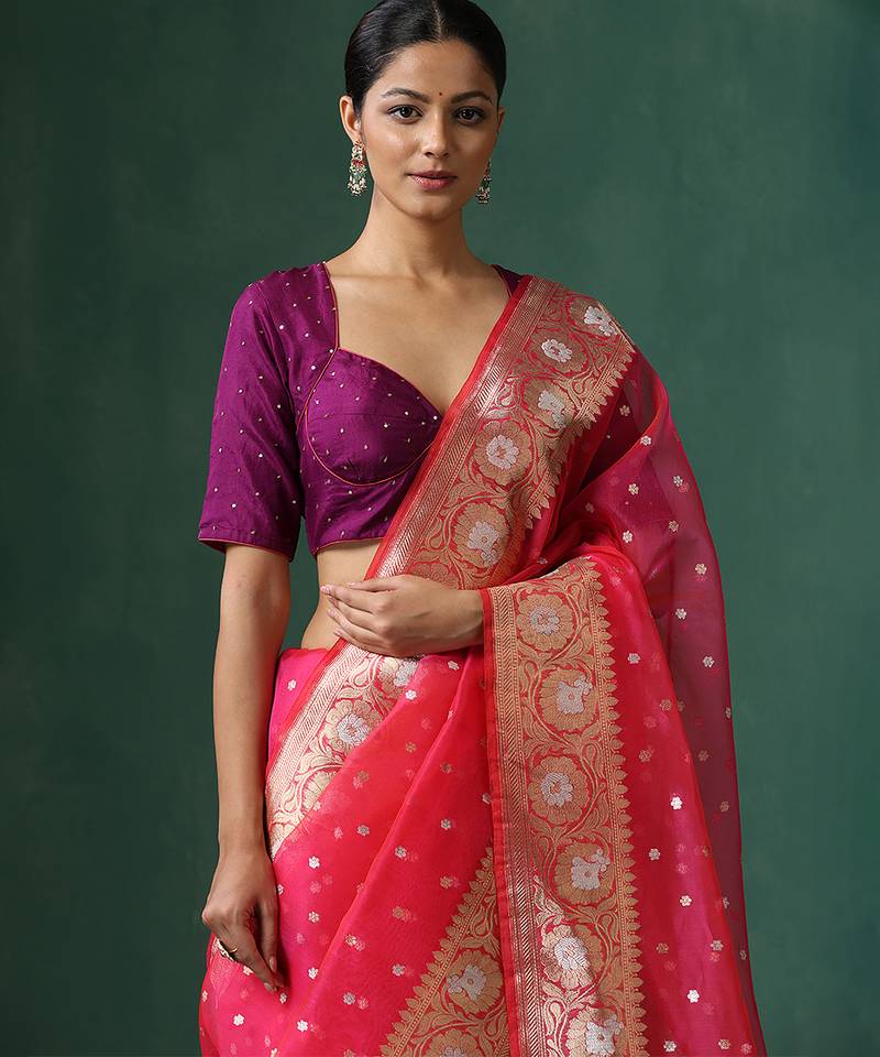Purple embroidered silk blouse