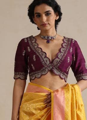 Purple embroidered raw silk blouse 1