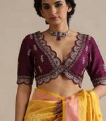 Purple embroidered raw silk blouse