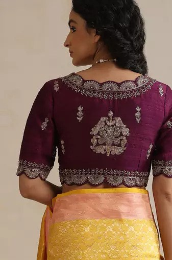 Purple embroidered raw silk blouse