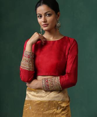 Red embroidered pure silk blouse 1