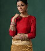 Red embroidered pure silk blouse