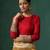 Red embroidered pure silk blouse