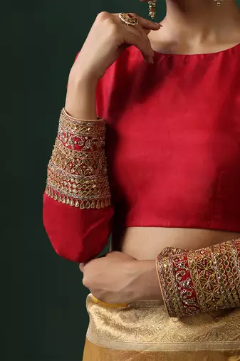 Red embroidered pure silk blouse
