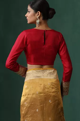 Red embroidered pure silk blouse