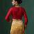 Red embroidered pure silk blouse