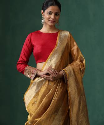 Red embroidered pure silk blouse 4