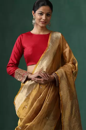 Red embroidered pure silk blouse