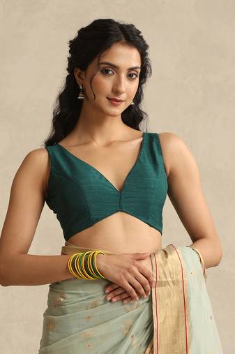 Green pure chanderi silk blouse