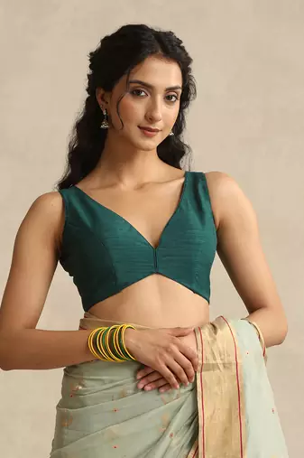 Green pure chanderi silk blouse