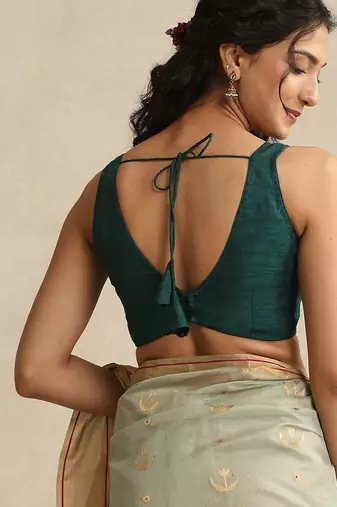 Green pure chanderi silk blouse